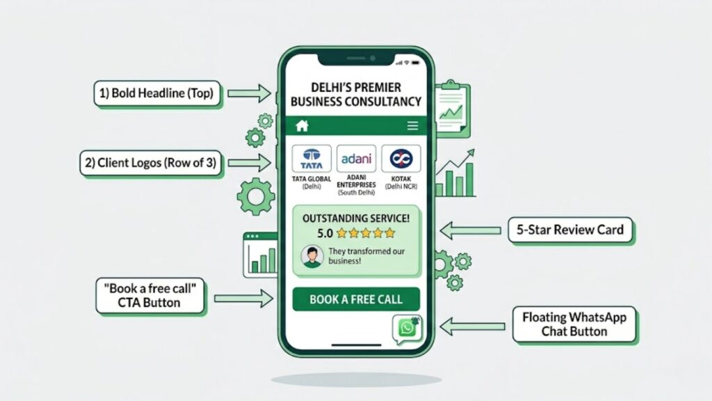 A lead magnet popup on a Delhi business website exchanging a free resource for a visitor's WhatsApp number.